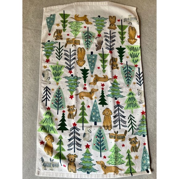 Whimsical Christmas Dogs & Trees Cotton Tea Towel Kitchen Decor - Picture 3 of 6
